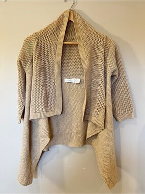 Costa Blanca Draped Open-Front Beige Knit Cardigan